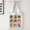 Primer plano de bolsa de tela blanca con 9 ilustraciones de perros de dibujos - Cuadrícula de Cavalier King Charles (jiayingstd262) / 34x39cm