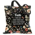 Vista detallada del bolso de lona negro con flores y una gran cita de fe inspiradora - 黑色励志花卉款式(jiayingstd185) / 34*39cm