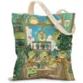 Vista detallada de la ilustración de ranas fantasiosas en una gran bolsa de lona - 青蛙乐队款式(jiayingstd188) / 34*39cm