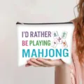 Witte polyester make-uptas met 'I'd Rather Be Playing Mahjong' grafische opdruk - Wit (I'd Rather Be Playing Mahjong)