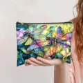 Colorful watercolor dragonfly print canvas cosmetic bag with black zipper for women - Bright Double Dragonfly Print (jiayingpbb0674)