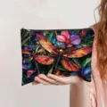 Artistic stained-glass style dragonfly print canvas cosmetic bag with zipper closure - Stained Glass Style Dragonfly Print (jiayingpbb0675)