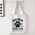 Gran bolsa de lona con estampado floral Dog Mom Social Club y huella de perro - Dog Mom Social Club (jiayingstd260) / 34x39cm