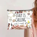 Travel cosmetic bag with 'Italy is Calling' print, canvas pencil case with zipper - Italy Travel Theme Print (jiayingpbb0676)