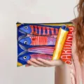 Vibrant watercolor sardine print canvas makeup pouch with a durable zipper closure. - Watercolor Sardine Art Print (jiayingpbb0679)