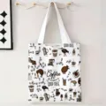 Bolsa de lona blanca ecológica grande con estampado de café vintage y pájaro kiwi - Cafetera Dibujos Animados Ave Kiwi / 34x39cm