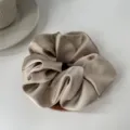 Premium champagne satin scrunchie hair tie with a glossy silk-like finish for women - L / Beige Grey