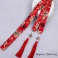 Traditional Chinese style red Hanfu hair ribbon with gold fish pattern and long tassels - Red Koi Pattern (Tassel Style)
