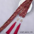 Traditional Chinese Hanfu hair ribbon with gold cloud pattern and tassels, 1.9m length - Burgundy Lucky Cloud Pattern (Tassel Style)