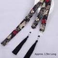 Chinese style black hair ribbon with gold carp pattern and long tassels - Dark Blue Koi Pattern (Pendant Style)