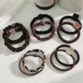 Collection of high elasticity hair ties and scrunchies in neutral brown and black shades - 2# Brown Black Series 10-Piece Set