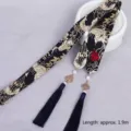 Chinese style black hair ribbon with golden crane embroidery and navy tassels for Hanfu - Dark Blue Koi Pattern (Tassel Style)
