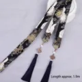 Traditional Chinese style long hair ribbon with crane pattern and elegant navy tassels - Dark Blue Crane Pattern (Tassel Style)