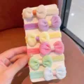 Juego de 6 gomas para el pelo con lazos texturizados de colores para niñas, estilo coreano - Estilo 1 Lazo / Juego de 6