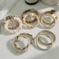 Assorted neutral-toned braided hair ties and scrunchies with heart and smiley face charms - 5# Beige Series 10-Piece Set