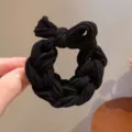 Elegant black braided hair tie with bow detail for women's high ponytail styling - Black One Piece