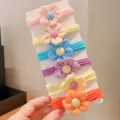 Juego de 6 coleteros coloridos para niños con decoraciones de flores de tela para niñas - Estilo 4 Flor / Juego de 6