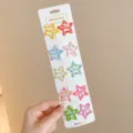 10-piece set of colorful star-shaped hair clips with polka dots on display card - Pentagram (3#) / 10 Pieces/Pack / Dark Blue Polka Dot