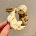 Two-tone braided elastic hair scrunchie in cream white and brown with a bow knot - Cream Coffee One Piece