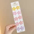 Set of 10 colorful star-shaped metal hair clips for girls hair accessories on card - Pentagram (1#) / 10 Pieces/Pack / Pink Star Mix
