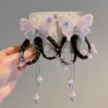 Fermagli per capelli a farfalla viola per bambine con finte trecce e nappe a fiore - Stile Treccia di Parrucca Farfalla Viola / Viola