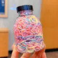 Multicolor high-elasticity small hair elastic bands for kids in a clear storage jar - 1283A Ice Cream Color / Approx. 1000 Pieces
