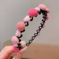 Cute pink heart and fabric ball decorated zigzag headband for girls and children. - Hemisphere Style / Pink