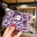 Set of purple seamless elastic hair ties for girls in a transparent daisy gift bag - 50Pcs/Bag / Purple Series (15#)