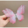 Elegant pink butterfly hair clip with white pearls and translucent double-layer mesh wings - Deep Pink