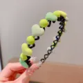 Cute green fabric heart and lime bead zigzag headband for little girls' hair styling accessory - Heart Style / Green