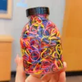 Multi-colored elastic hair rubber bands in a portable transparent jar for kids. - 1283F Black Multicolor