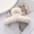 Elegant cream fuzzy plush faux fur hair claw clip for a cozy winter hairstyle accessory - 11cm / White
