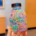 Colorful disposable hair ties in a clear jar for kids and girls, high elasticity bands - 1283G Spring Color