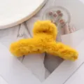 Vibrant yellow plush faux fur hair claw clip for elegant autumn winter styling - 11cm / Yellow