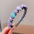Charming children's hair hoop featuring pastel fabric hearts and purple beads for girls - Heart Style / Purple