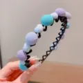 Sweet pastel children's headband with heart and fabric ball decor for girls' hair - Hemisphere Style / Purple