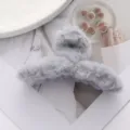 Large fuzzy grey plush hair claw clip for elegant autumn and winter accessory styling - 11cm / Gray