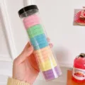 Colorful seamless elastic hair ties in a transparent storage tube, pack of rainbow pastel bands. - 20 Pieces / Macaron Color
