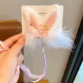 Cute rabbit ear tassel hair clip with pink flowers and white feathers for Hanfu style - Pink