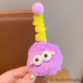 Lindo clip para el cabello de monstruo de peluche púrpura con resorte y pompón rosa - Muñeca Monstruo (FS1152) / Púrpura