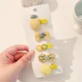 Schattige set van 5 gele met stof omwikkelde haarspeldjes voor baby's met ananas en strik - Gele Ananas (BD3975) / 5-delige set