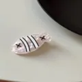 Cute pink pearlescent fish bone duckbill hair clip for girls summer hair accessories decoration - White Striped