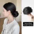 Natural black synthetic straight hair bun extension for messy bun hairstyle makeover - Straight Hair Ring / Natural Black