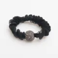 Elegant black mesh scrunchie hair tie with sparkling rhinestone bead decoration - Black