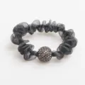 Elegant black mesh hair scrunchie featuring a sparkling dark rhinestone bead accent - Dark Gray