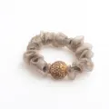 Elegant beige metallic mesh hair scrunchie with rhinestone-encrusted ball detail - Champagne