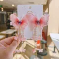 Handmade pink butterfly hair clips with elegant pearl tassels and butterfly charms for girls - Pink Butterfly Tassel