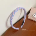 Elegant blue and pink plaid padded headband for women with handmade label French style - Blue and White Plaid