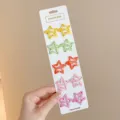 Set of colorful pentagram star hair clips with polka dots for kids and girls - Five-Pointed Star (6#) / 10 Pieces/Pack / Orange Polka Dot
