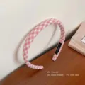 Elegant French style pink and white gingham headband with a stylish high top design - Pink and White Plaid